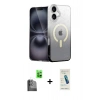 MARSİLYAN™- iPhone 16 Plus Kılıf Eksen Minimal Özel Seri - Şeffaf Pasifik Cam Ekran Koruyucu + Raze Metal Kamera Lens - SH