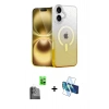 MARSİLYAN™- iPhone 16 Plus Kılıf Eksen Minimal Özel Seri - Siyah 3D Antistatik Cam Ekran Koruyucu + Raze Metal Kamera Lens - SH