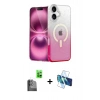 MARSİLYAN™- iPhone 16 Plus Kılıf Eksen Minimal Özel Seri - Siyah 3D Antistatik Cam Ekran Koruyucu + Raze Metal Kamera Lens - SH