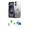 MARSİLYAN™- iPhone 16 Plus Kılıf Eksen Minimal Özel Seri - Siyah 3D Antistatik Cam Ekran Koruyucu + Raze Metal Kamera Lens - BZ