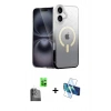 MARSİLYAN™- iPhone 16 Plus Kılıf Eksen Minimal Özel Seri - Siyah 3D Antistatik Cam Ekran Koruyucu + Raze Metal Kamera Lens - SH