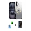 MARSİLYAN™- iPhone 16 Plus Kılıf Eksen Minimal Özel Seri - Siyah 3D Antistatik Hayalet Cam Ekran Koruyucu + Raze Metal Kamera Lens - LT