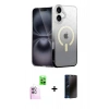MARSİLYAN™- iPhone 16 Plus Kılıf Eksen Minimal Özel Seri - Siyah 3D Antistatik Hayalet Cam Ekran Koruyucu + Raze Metal Kamera Lens - PE