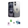 MARSİLYAN™- iPhone 16 Plus Kılıf Eksen Minimal Özel Seri - Siyah 3D Antistatik Seramik Nano Ekran Koruyucu + Pembe Raze Metal Kamera Lens