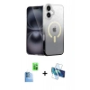 MARSİLYAN™- iPhone 16 Plus Kılıf Eksen Minimal Özel Seri - Siyah 3D Antistatik Seramik Nano Ekran Koruyucu + Raze Metal Kamera Lens - LT