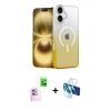 MARSİLYAN™- iPhone 16 Plus Kılıf Eksen Minimal Özel Seri - Siyah 3D Antistatik Seramik Nano Ekran Koruyucu + Pembe Raze Metal Kamera Lens