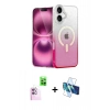 MARSİLYAN™- iPhone 16 Plus Kılıf Eksen Minimal Özel Seri - Siyah 3D Antistatik Seramik Nano Ekran Koruyucu + Pembe Raze Metal Kamera Lens