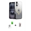 MARSİLYAN™- iPhone 16 Plus Kılıf Eksen Minimal Özel Seri - Siyah Bilvis 3D Cam Ekran Koruyucu + Raze Metal Kamera Lens - BZ