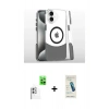 MARSİLYAN™- iPhone 16 Plus Kılıf İz Asil Prime - Şeffaf Pasifik Cam Ekran Koruyucu + Raze Metal Kamera Lens - BZ