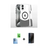 MARSİLYAN™- iPhone 16 Plus Kılıf İz Asil Prime - Siyah 3D Antistatik Hayalet Cam Ekran Koruyucu + Raze Metal Kamera Lens - LT