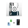 MARSİLYAN™- iPhone 16 Plus Kılıf İz Asil Prime - Siyah 3D Antistatik Hayalet Cam Ekran Koruyucu + Raze Metal Kamera Lens - LT