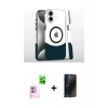 MARSİLYAN™- iPhone 16 Plus Kılıf İz Asil Prime - Siyah 3D Antistatik Hayalet Cam Ekran Koruyucu + Raze Metal Kamera Lens - PE