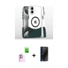 MARSİLYAN™- iPhone 16 Plus Kılıf İz Asil Prime - Siyah 3D Antistatik Hayalet Cam Ekran Koruyucu + Raze Metal Kamera Lens - PE