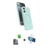 MARSİLYAN™- iPhone 16 Plus Kılıf İz Işık Koleksiyonu - Siyah 3D Antistatik Cam Ekran Koruyucu + Raze Metal Kamera Lens - SH