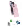 MARSİLYAN™- iPhone 16 Plus Kılıf İz Işık Koleksiyonu - Siyah 3D Antistatik Cam Ekran Koruyucu + Raze Metal Kamera Lens - SH