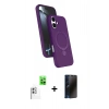 MARSİLYAN™- iPhone 16 Plus Kılıf İz Işık Koleksiyonu - Siyah 3D Antistatik Hayalet Cam Ekran Koruyucu + Raze Metal Kamera Lens - BZ