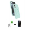 MARSİLYAN™- iPhone 16 Plus Kılıf İz Işık Koleksiyonu - Siyah 3D Antistatik Hayalet Cam Ekran Koruyucu + Raze Metal Kamera Lens - BZ
