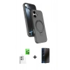 MARSİLYAN™- iPhone 16 Plus Kılıf İz Işık Koleksiyonu - Siyah 3D Antistatik Hayalet Cam Ekran Koruyucu + Raze Metal Kamera Lens - BZ