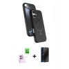 MARSİLYAN™- iPhone 16 Plus Kılıf İz Işık Koleksiyonu - Siyah 3D Antistatik Hayalet Cam Ekran Koruyucu + Raze Metal Kamera Lens - PE