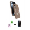 MARSİLYAN™- iPhone 16 Plus Kılıf İz Işık Koleksiyonu - Siyah 3D Antistatik Hayalet Cam Ekran Koruyucu + Raze Metal Kamera Lens - PE