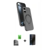 MARSİLYAN™- iPhone 16 Plus Kılıf İz Işık Koleksiyonu - Siyah 3D Antistatik Hayalet Cam Ekran Koruyucu + Raze Metal Kamera Lens - SH