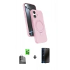 MARSİLYAN™- iPhone 16 Plus Kılıf İz Işık Koleksiyonu - Siyah 3D Antistatik Hayalet Cam Ekran Koruyucu + Raze Metal Kamera Lens - SH