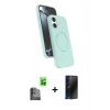 MARSİLYAN™- iPhone 16 Plus Kılıf İz Işık Koleksiyonu - Siyah 3D Antistatik Hayalet Cam Ekran Koruyucu + Raze Metal Kamera Lens - SH