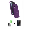 MARSİLYAN™- iPhone 16 Plus Kılıf İz Işık Koleksiyonu - Siyah 3D Antistatik Hayalet Cam Ekran Koruyucu + Raze Metal Kamera Lens - SH