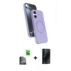 MARSİLYAN™- iPhone 16 Plus Kılıf İz Işık Koleksiyonu - Siyah 3D Antistatik Hayalet Cam Ekran Koruyucu + Raze Metal Kamera Lens - SH