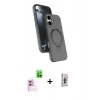 MARSİLYAN™- iPhone 16 Plus Kılıf İz Işık Koleksiyonu - Siyah Bilvis 3D Cam Ekran Koruyucu + Raze Metal Kamera Lens - PE