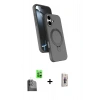 MARSİLYAN™- iPhone 16 Plus Kılıf İz Işık Koleksiyonu - Siyah Bilvis 3D Cam Ekran Koruyucu + Siyah Raze Metal Kamera Lens