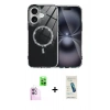 MARSİLYAN™- iPhone 16 Plus Kılıf Kıvılcım Form Prime - Şeffaf Pasifik Cam Ekran Koruyucu + Raze Metal Kamera Lens - PE