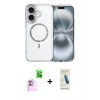 MARSİLYAN™- iPhone 16 Plus Kılıf Kıvılcım Form Prime - Şeffaf Pasifik Cam Ekran Koruyucu + Raze Metal Kamera Lens - PE