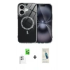 MARSİLYAN™- iPhone 16 Plus Kılıf Kıvılcım Form Prime - Şeffaf Pasifik Cam Ekran Koruyucu + Raze Metal Kamera Lens - BZ