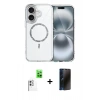 MARSİLYAN™- iPhone 16 Plus Kılıf Kıvılcım Form Prime - Siyah 3D Antistatik Hayalet Cam Ekran Koruyucu + Beyaz Raze Metal Kamera Lens
