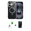 MARSİLYAN™- iPhone 16 Plus Kılıf Kıvılcım Form Prime - Siyah 3D Antistatik Hayalet Cam Ekran Koruyucu + Beyaz Raze Metal Kamera Lens