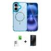 MARSİLYAN™- iPhone 16 Plus Kılıf Kıvılcım Form Prime - Siyah 3D Antistatik Hayalet Cam Ekran Koruyucu + Beyaz Raze Metal Kamera Lens