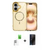 MARSİLYAN™- iPhone 16 Plus Kılıf Kıvılcım Form Prime - Siyah 3D Antistatik Hayalet Cam Ekran Koruyucu + Beyaz Raze Metal Kamera Lens