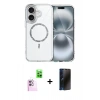 MARSİLYAN™- iPhone 16 Plus Kılıf Kıvılcım Form Prime - Siyah 3D Antistatik Hayalet Cam Ekran Koruyucu + Pembe Raze Metal Kamera Lens