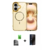 MARSİLYAN™- iPhone 16 Plus Kılıf Kıvılcım Form Prime - Siyah 3D Antistatik Hayalet Cam Ekran Koruyucu + Raze Metal Kamera Lens - SH