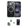 MARSİLYAN™- iPhone 16 Plus Kılıf Kıvılcım Form Prime - Siyah 3D Antistatik Hayalet Cam Ekran Koruyucu + Raze Metal Kamera Lens - SH