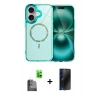 MARSİLYAN™- iPhone 16 Plus Kılıf Kıvılcım Form Prime - Siyah 3D Antistatik Hayalet Cam Ekran Koruyucu + Raze Metal Kamera Lens - SH