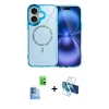 MARSİLYAN™- iPhone 16 Plus Kılıf Kıvılcım Form Prime - Siyah 3D Antistatik Seramik Nano Ekran Koruyucu + Lacivert Raze Metal Kamera Lens
