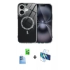 MARSİLYAN™- iPhone 16 Plus Kılıf Kıvılcım Form Prime - Siyah 3D Antistatik Seramik Nano Ekran Koruyucu + Lacivert Raze Metal Kamera Lens