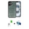 MARSİLYAN™- iPhone 16 Plus Kılıf Kıvılcım Işık Serisi - Siyah 3D Antistatik Cam Ekran Koruyucu + Raze Metal Kamera Lens - BZ