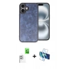MARSİLYAN™- iPhone 16 Plus Kılıf Kıvılcım Işık Serisi - Siyah 3D Antistatik Cam Ekran Koruyucu + Raze Metal Kamera Lens - BZ