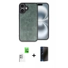 MARSİLYAN™- iPhone 16 Plus Kılıf Kıvılcım Işık Serisi - Siyah 3D Antistatik Hayalet Cam Ekran Koruyucu + Raze Metal Kamera Lens - BZ