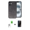 MARSİLYAN™- iPhone 16 Plus Kılıf Kıvılcım Işık Serisi - Siyah 3D Antistatik Hayalet Cam Ekran Koruyucu + Raze Metal Kamera Lens - BZ