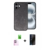 MARSİLYAN™- iPhone 16 Plus Kılıf Kıvılcım Işık Serisi - Siyah 3D Antistatik Hayalet Cam Ekran Koruyucu + Raze Metal Kamera Lens - PE
