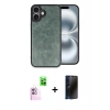 MARSİLYAN™- iPhone 16 Plus Kılıf Kıvılcım Işık Serisi - Siyah 3D Antistatik Hayalet Cam Ekran Koruyucu + Raze Metal Kamera Lens - PE